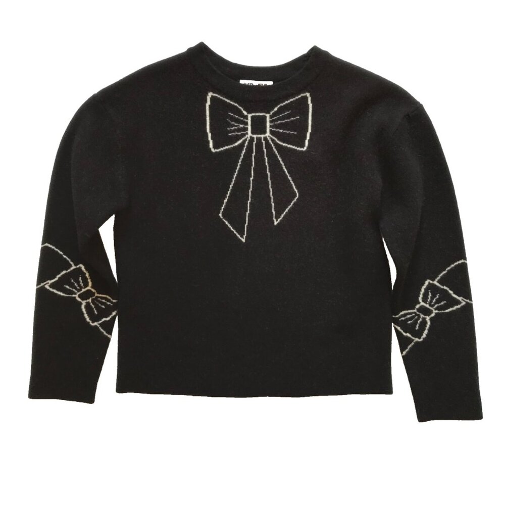 Batsheva Black Sweater with White Bow Design
